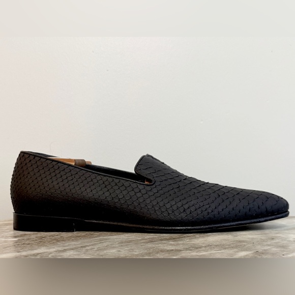 MANOLO BLAHNIK BLACK PYTHON SNAKE SKIN MARIO LOAFERS 12.5  US / 11.5 UK $1500 - Picture 3 of 11